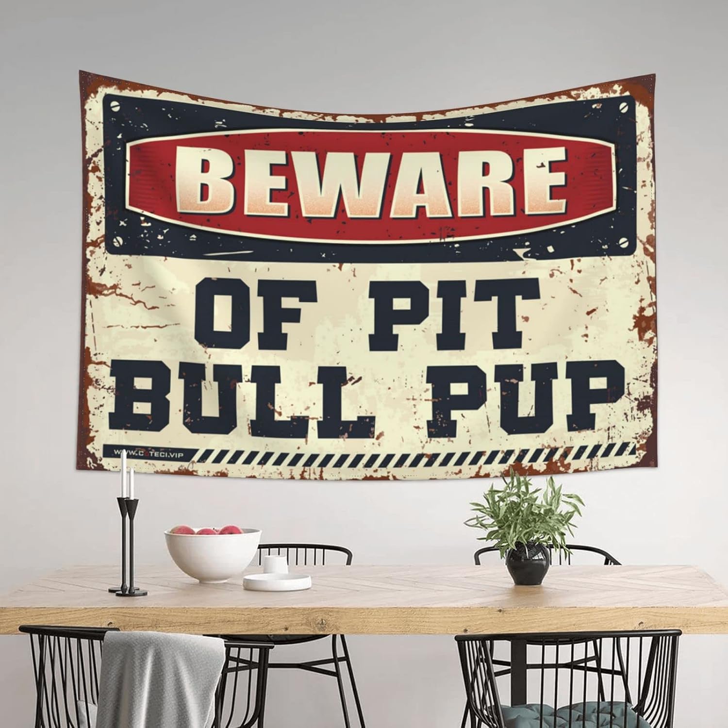 GVNVYFWUY Stuff For Your Room Beware Of Pit Bull Pup Tapestry Sports Bar Decor Decor For Bedroom(75X100CM) image 3