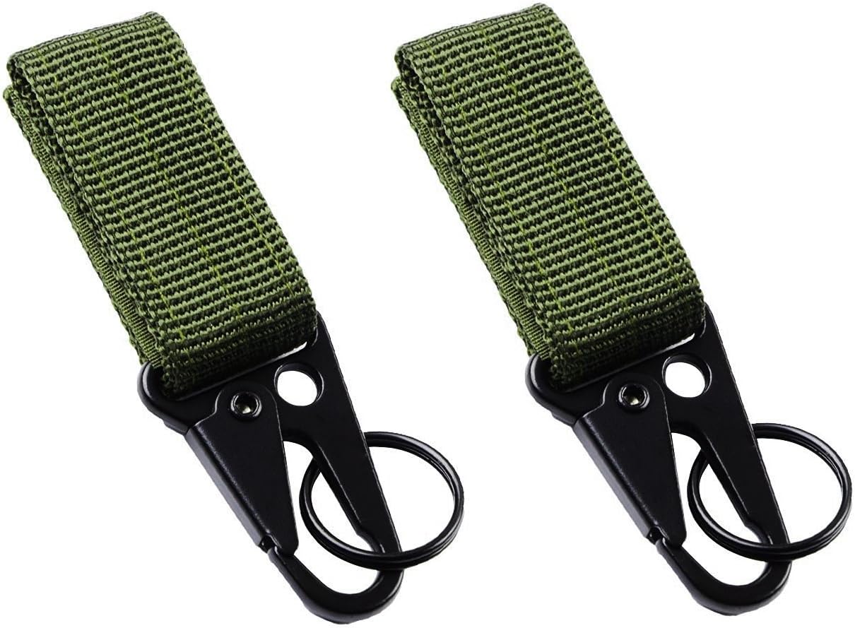 FODR 2PCS Nylon Belt Keychain, Gear Keeper Pouch, can be used as Key Chain, Key Ring Holder, Compatible with Molle Bags, perfect webbing attachment strap (Green)
