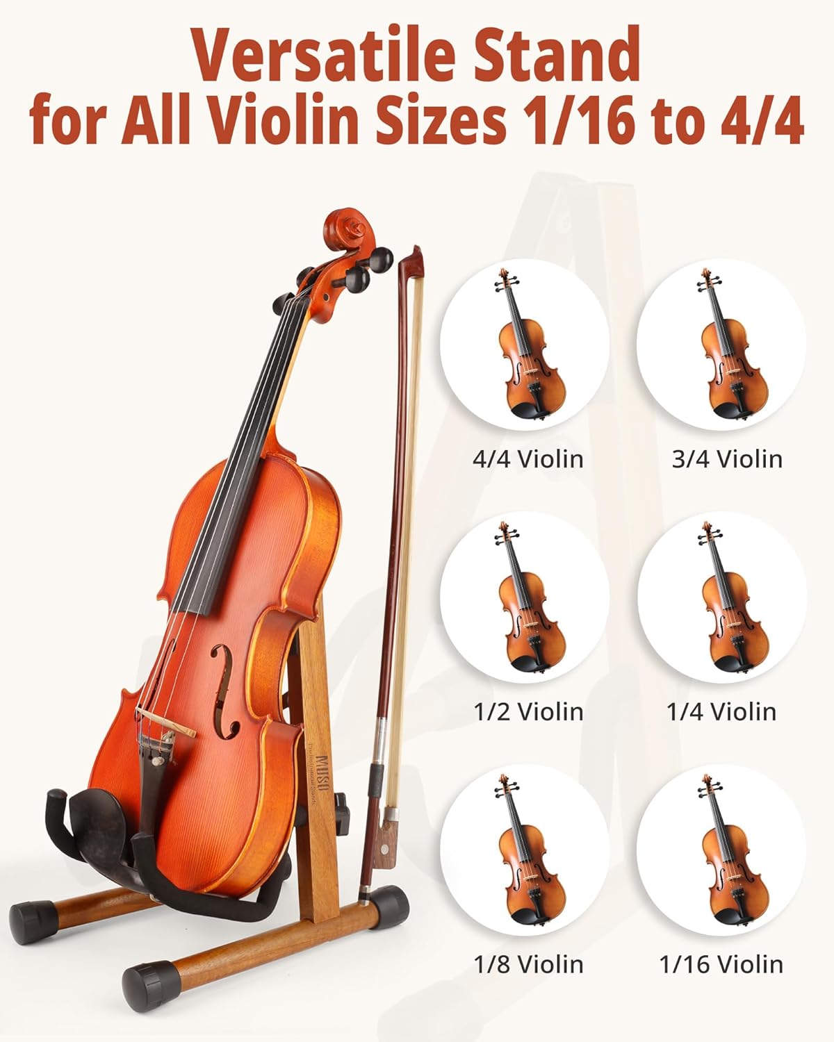 MUSO Wood Violin Stand with bow holder, Ukulele Stand, Wooden Stand for Mini Small Guitars, Banjo and Mandolin