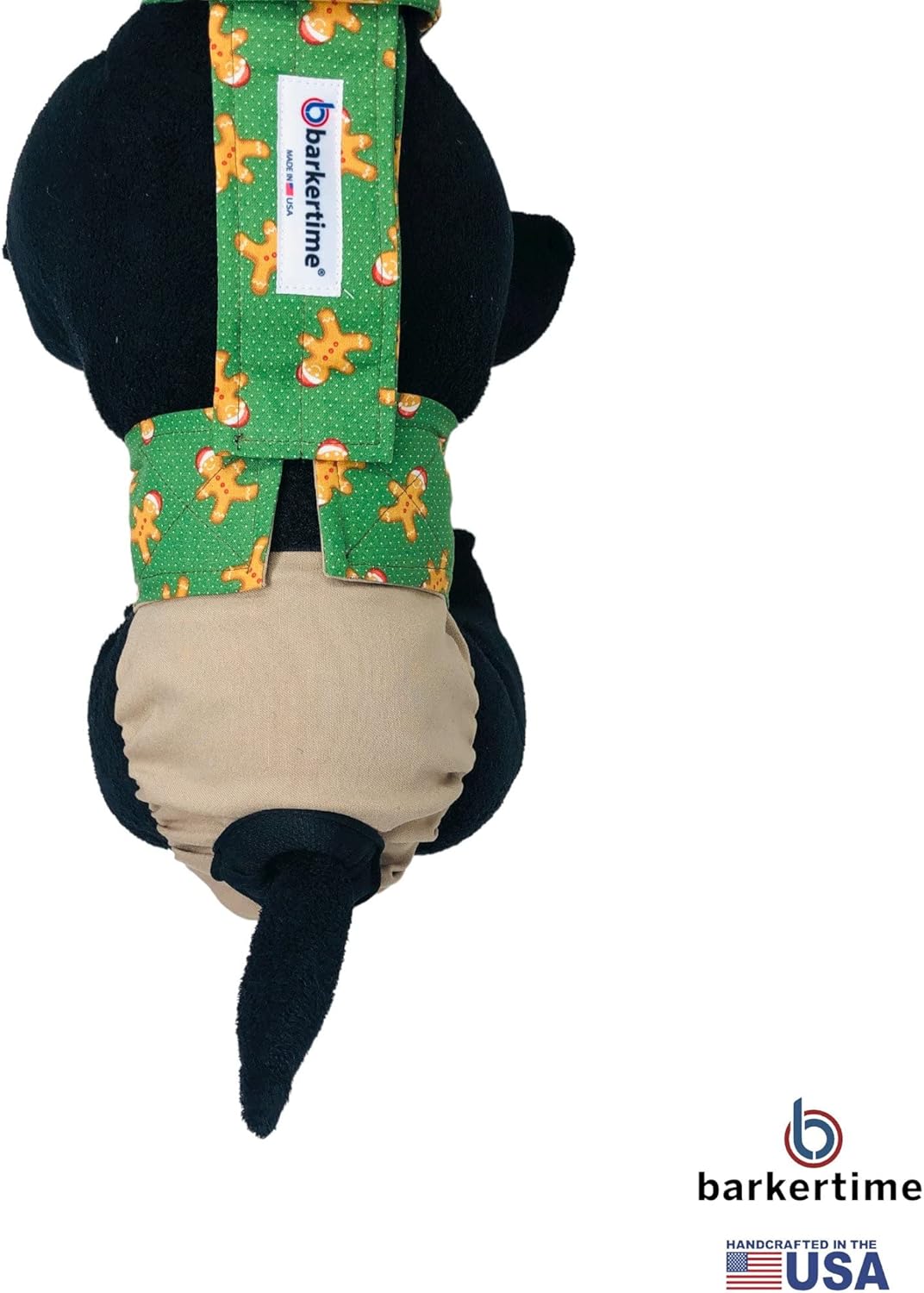 Holiday Gingerbread on Brown Dog Diaper Overall, XXL, Without Tail Hole - Made in USA