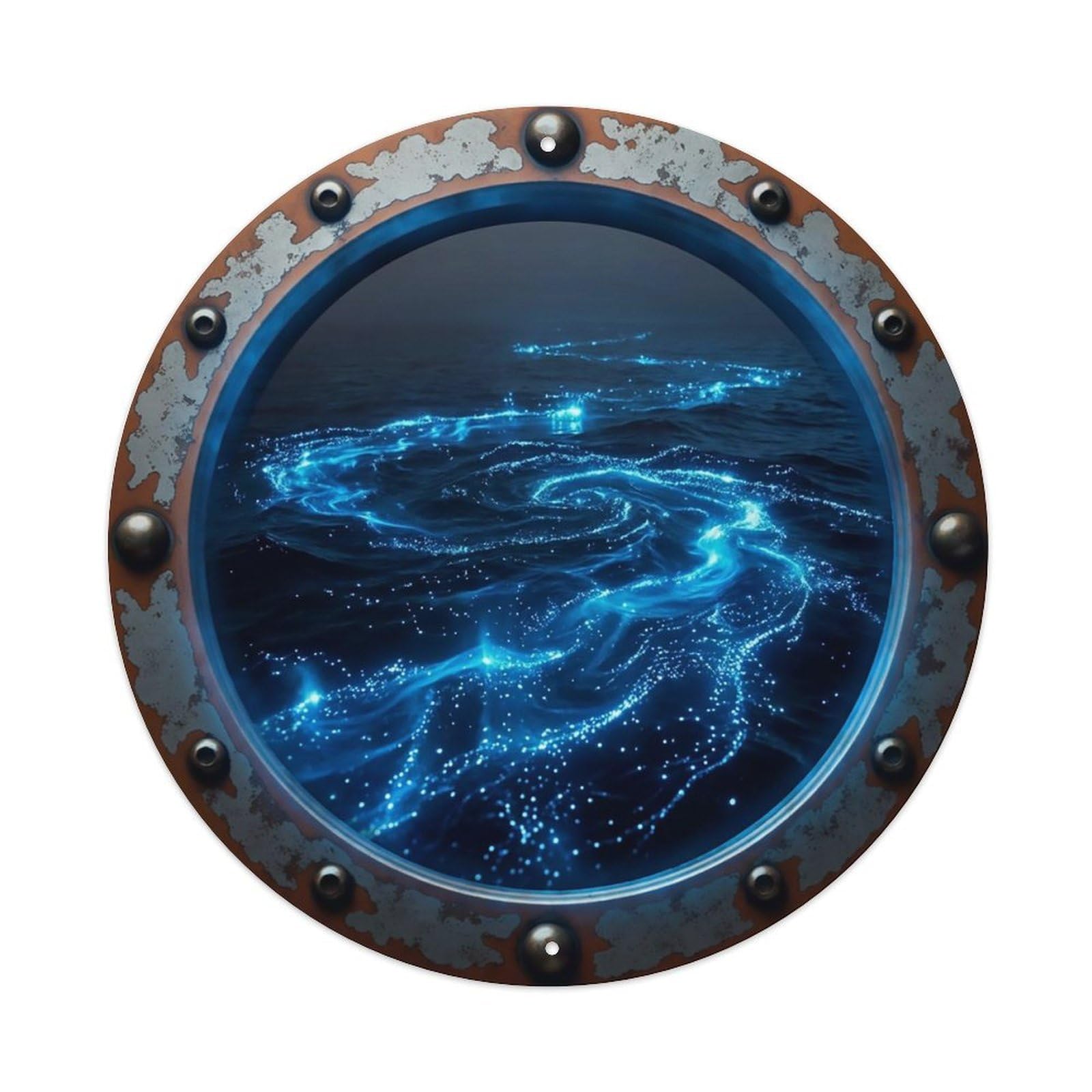 Vintage Porthole Glowing Waters Nautical Window View Metal Tin Sign