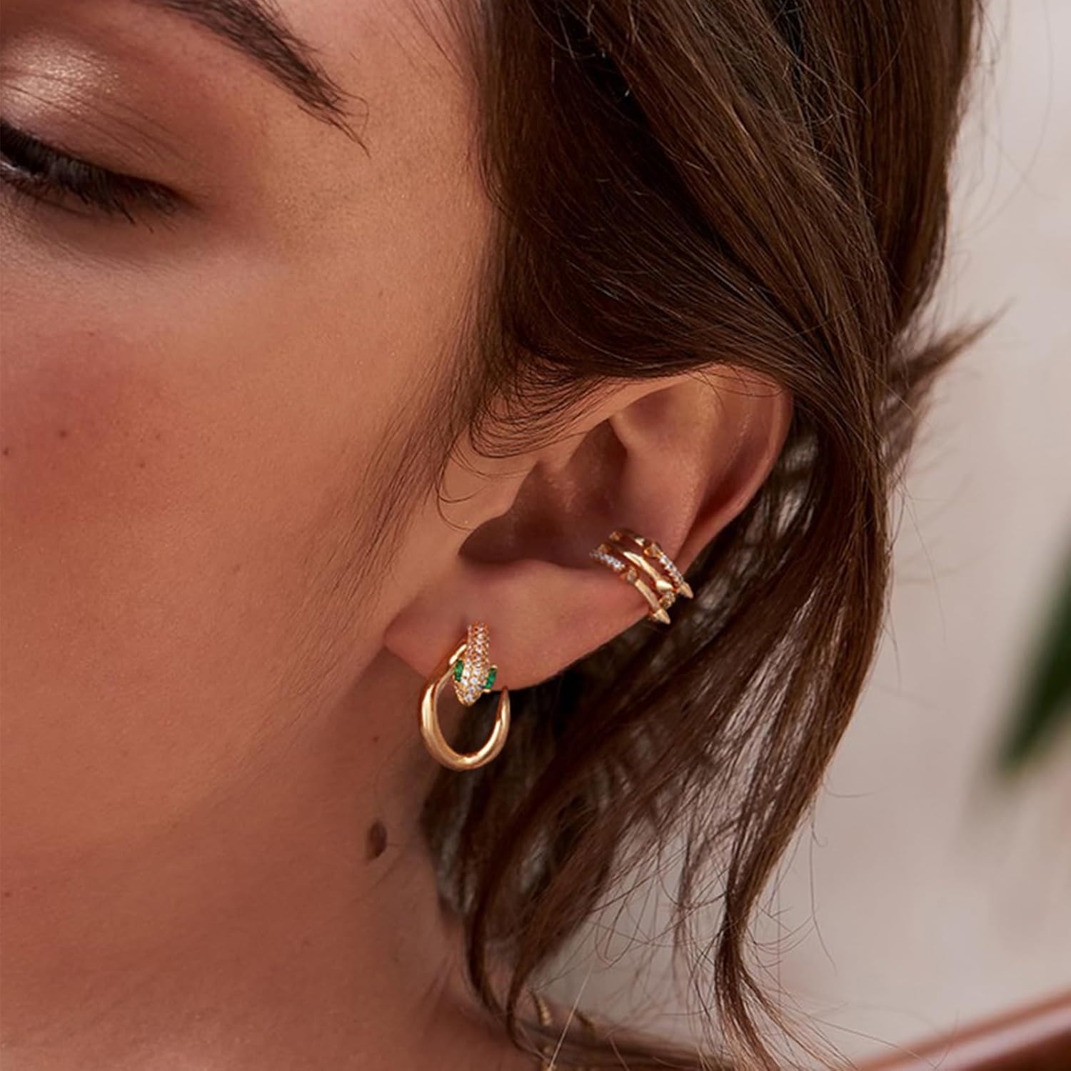 MEVECCO Dainty Snake Earrings Studs for Women - 18K Gold Plated Boho Small Tiny Minimalist Stud Earrings - Image 2