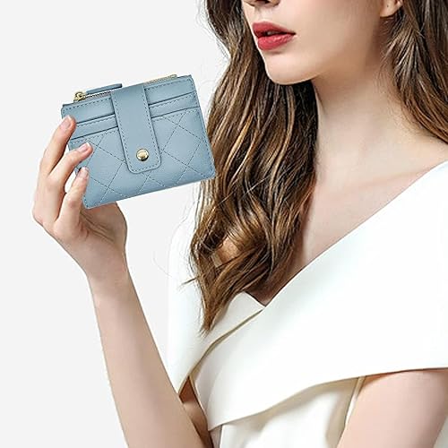 Miniatura 7 de Mokoze Cartera pequeña para mujer, cartera para tarjetas de crédito con ventana de identificación y bolsillo con cremallera, de piel sintética, para