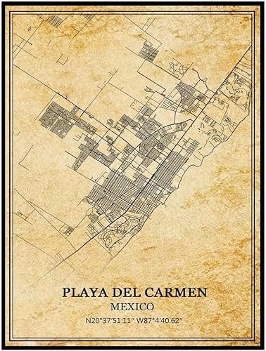 TANOKCRS Playa del Carmen México - Póster vintage para pared, diseño de mapa, obras de arte, regalo de recuerdo de viaje, decoración del hogar, 9 x