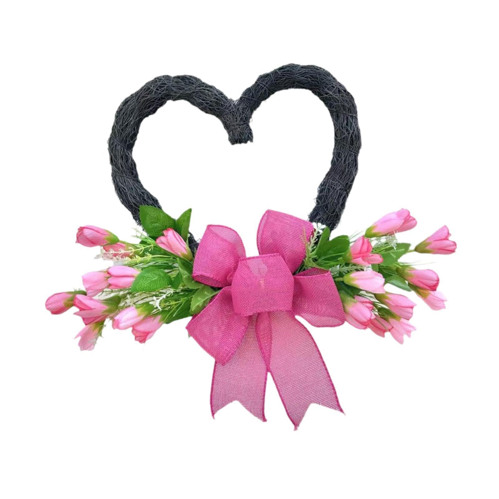 PIXZCSA Valentine Decorations Wreaths Wall Spring Summer Heart Shaped Tulips Presentation Tulips Heart Flower Wreath Is Made Of Plastic And Silk Materials