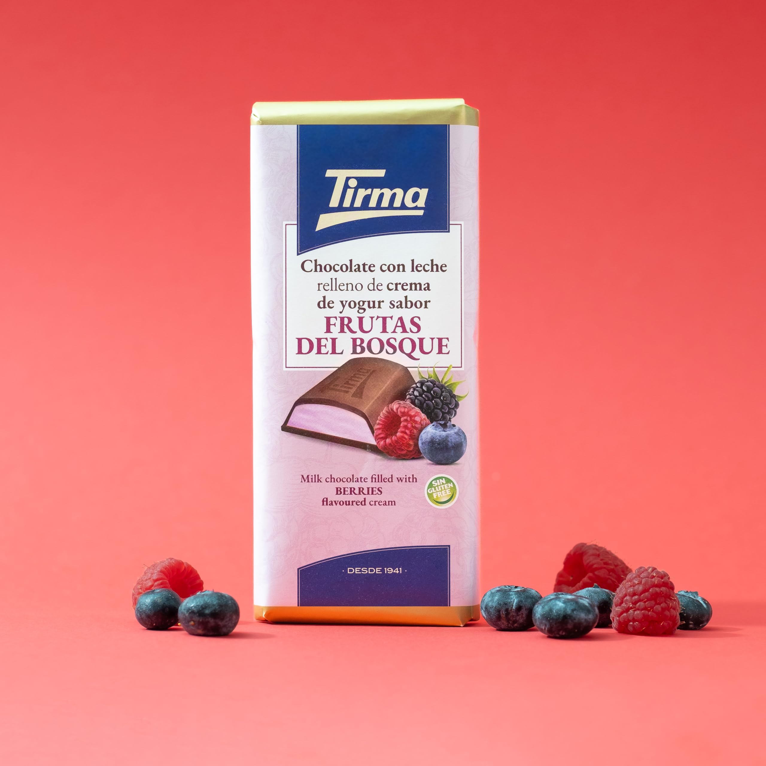 Tirma Chocolate con Leche y Frutos del Bosque 103 g | Tableta de Chocolate Rellena de Crema de Yogur y Frutos Rojos | Chocolate Cremoso Afrutado para Snack, Postre o Capricho Dulce