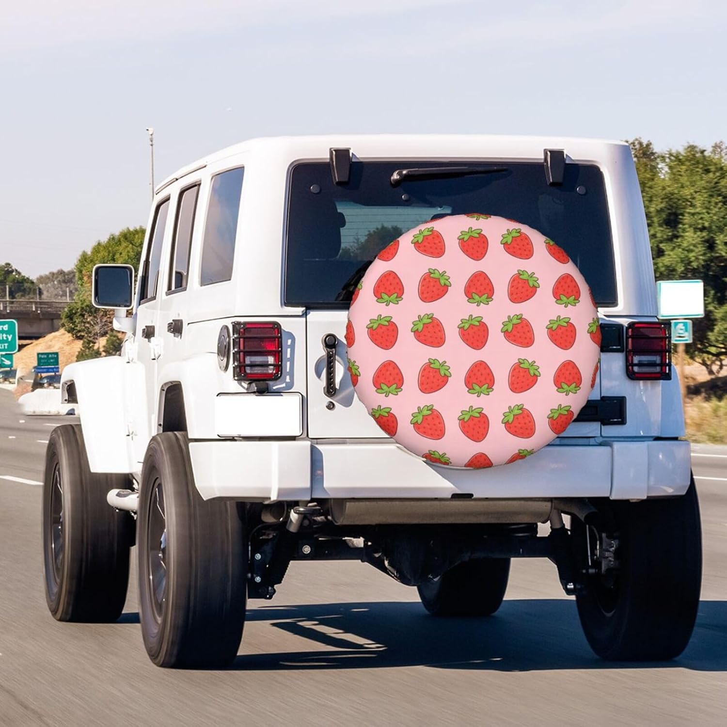Pink Strawberry Spare Tire Cover Dust-Proof Wheel Tire Cover Fit Trailer, RV, SUV and Many Vehicle 17inch