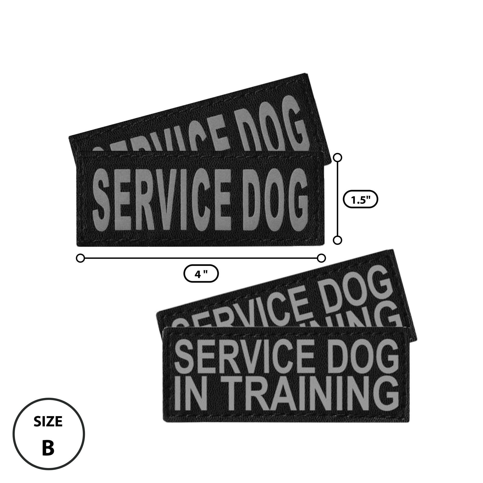 Dogline Removable Service Dog in Training (Set of 2) & Service Dog (Set of 2) Reflective Patches (4 Total) (Size B - 1.5 x 4)