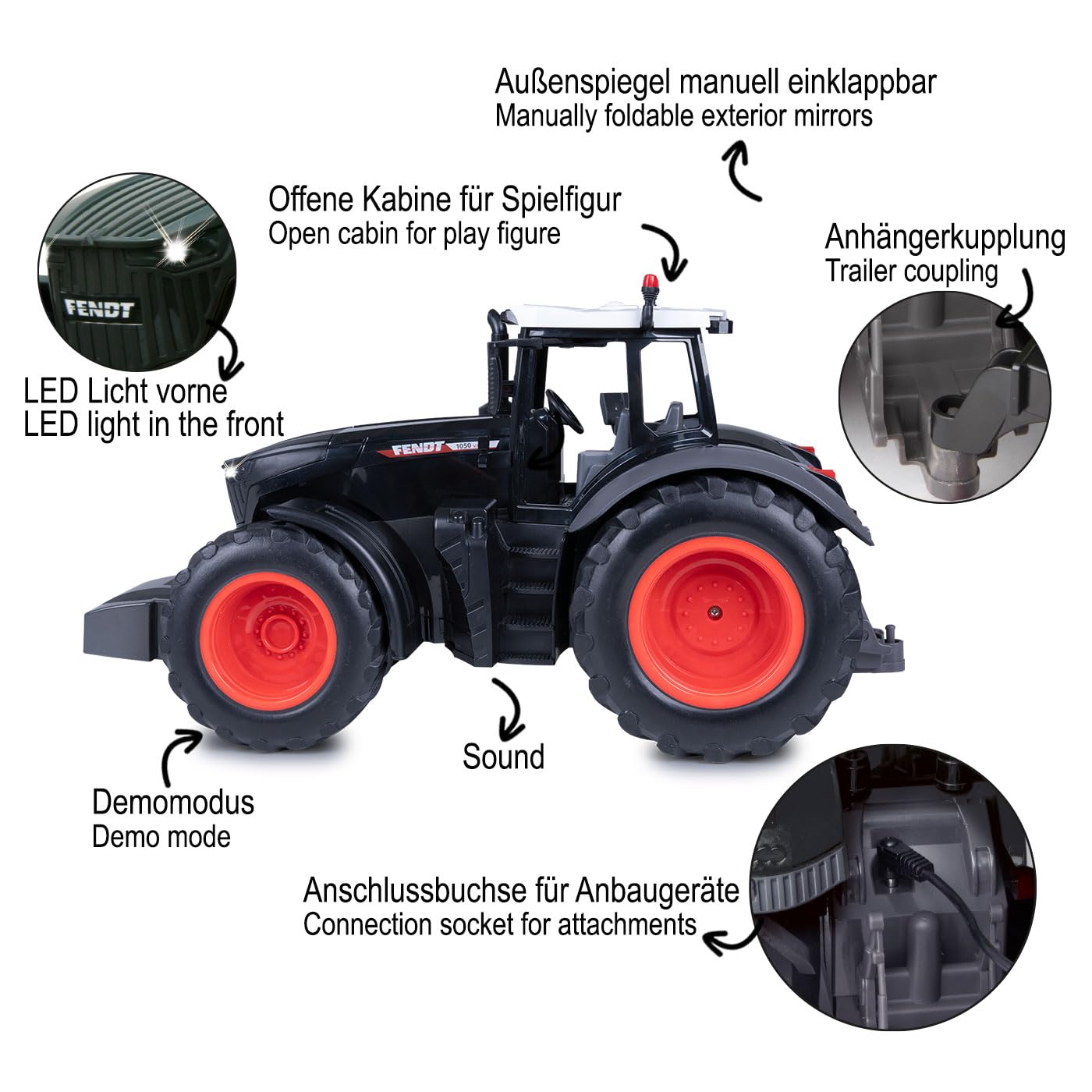 JAMARA 405365 Fendt 1050 Vario 1:16 2,4 GHz Black Special Edition, trattore Fendt Vario, giocattolo Trecker telecomandato RC per bambini, modello di veicolo agricoltura, sistema di plug RC