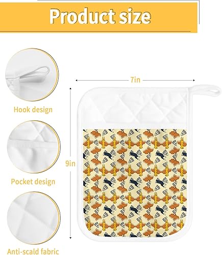 Miniatura 3 de Rabbit Pizza 5Pcs Pot Holders for Kitchen,Non Slip &amp; Heat Insulation Terry Cloth Potholder Set with Pocket,Thick Hot Pad Oven Mitts Trivet Coaster