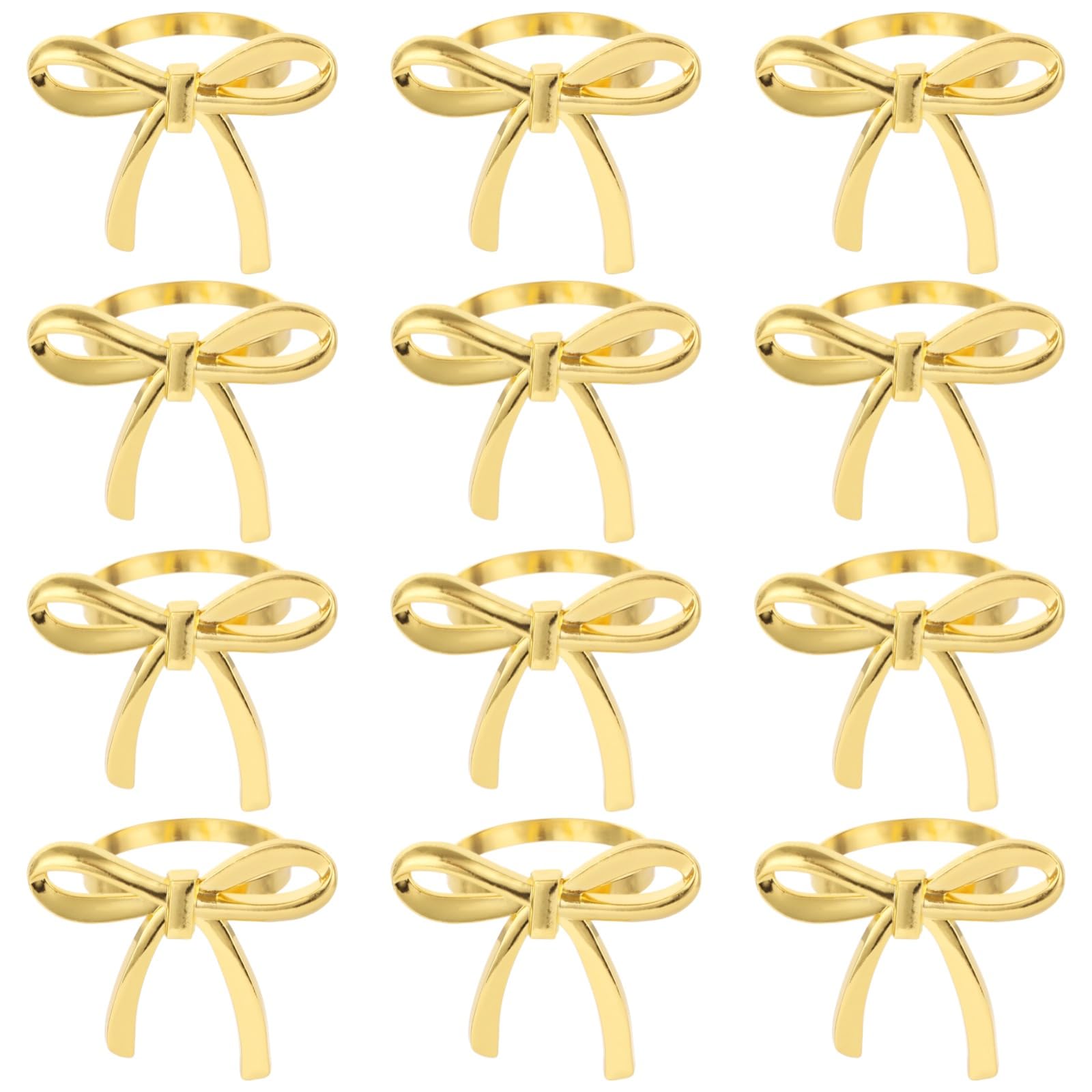 Lot de 12 Ronds de Serviette nœud doré, Alliage de Zinc, Design nœud élégant de 5,8 cm, Finition dorée Brillante, pour Mariages, fêtes et décoration de Table