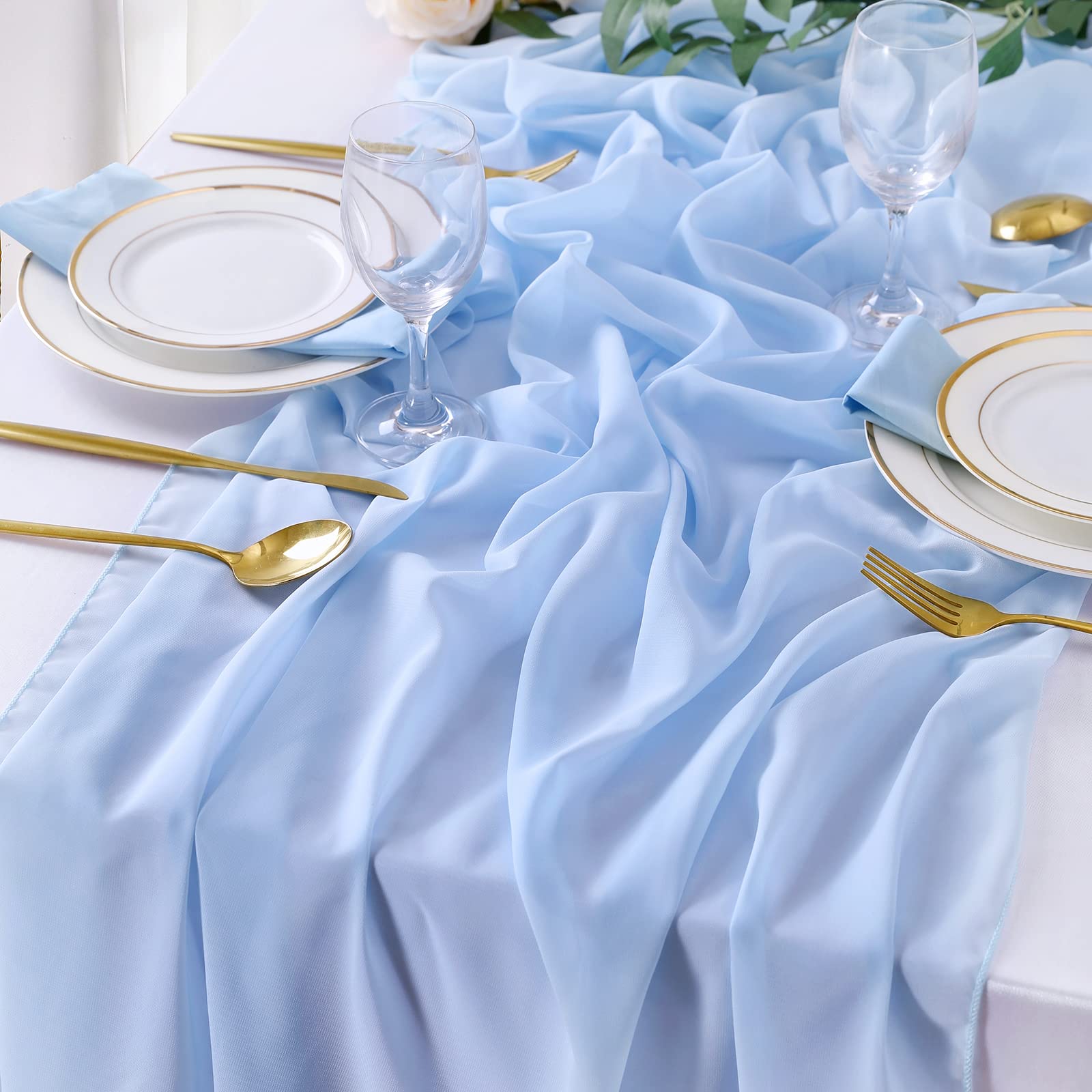 Chiffon-Tischläufer, 3 m, Blau, durchscheinend, rustikal, Hochzeits-Tischläufer, elegante Brautparty-Dekorationen, 68 x 305 cm, 10 Stück