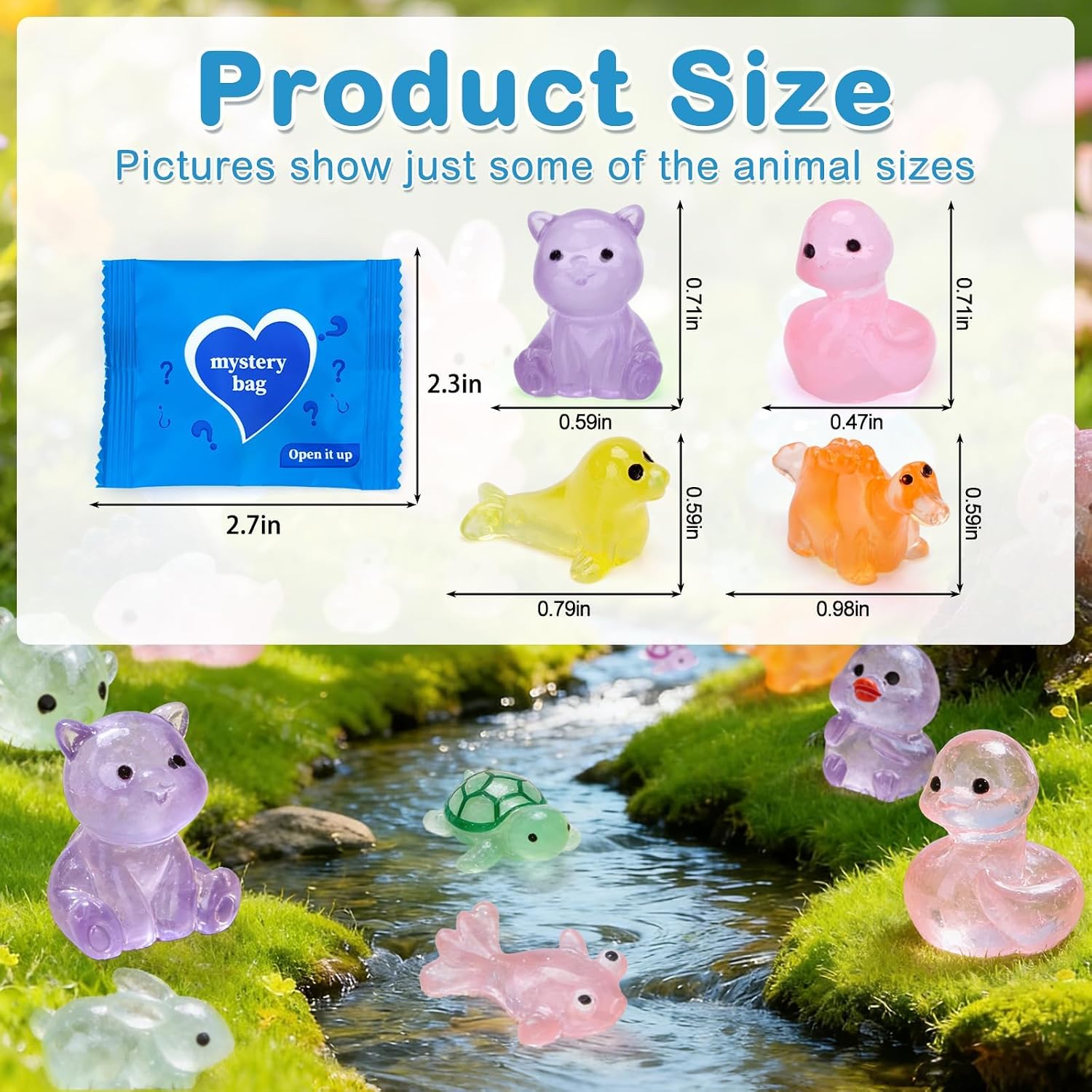 100pcs Mini Glow in The Dark Resin Animals, Mystery Bag Mini Resin Models, Blind Box Collectible Figurines, Individually Wrapped Tiny Models for DIY Fairy Garden, Micro Landscape Decor (Animals)
