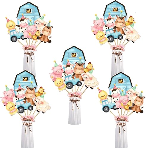 Miniatura 2 de Palos de centro de mesa de animales de granja, suministros de fiesta de cumpleaños con temática de granja, decoración de mesa de animales para