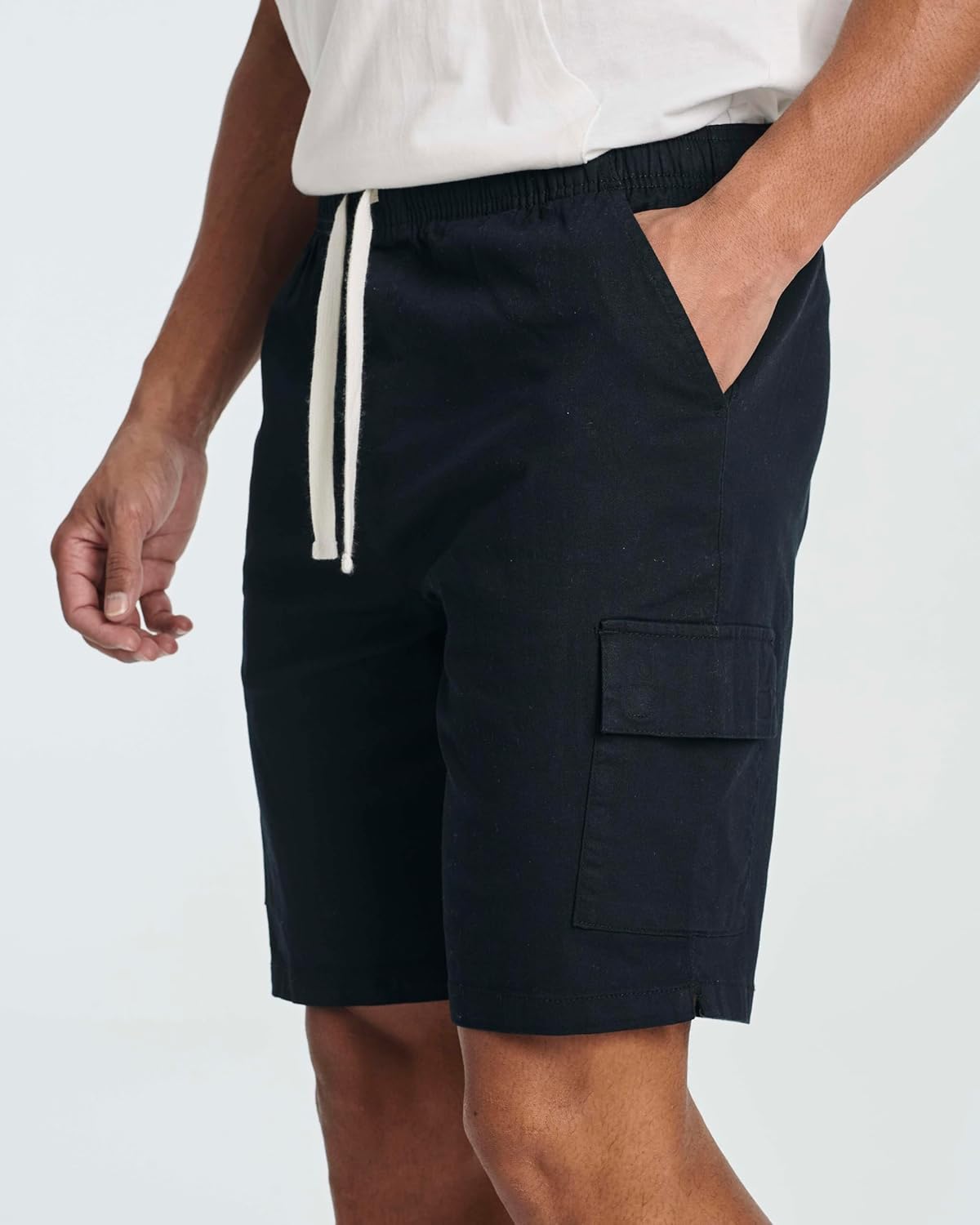 Real Essentials 3 Pack: Men's Cotton 9" Cargo Shorts - Elastic Waistband with Drawstring & Pockets - Image 5