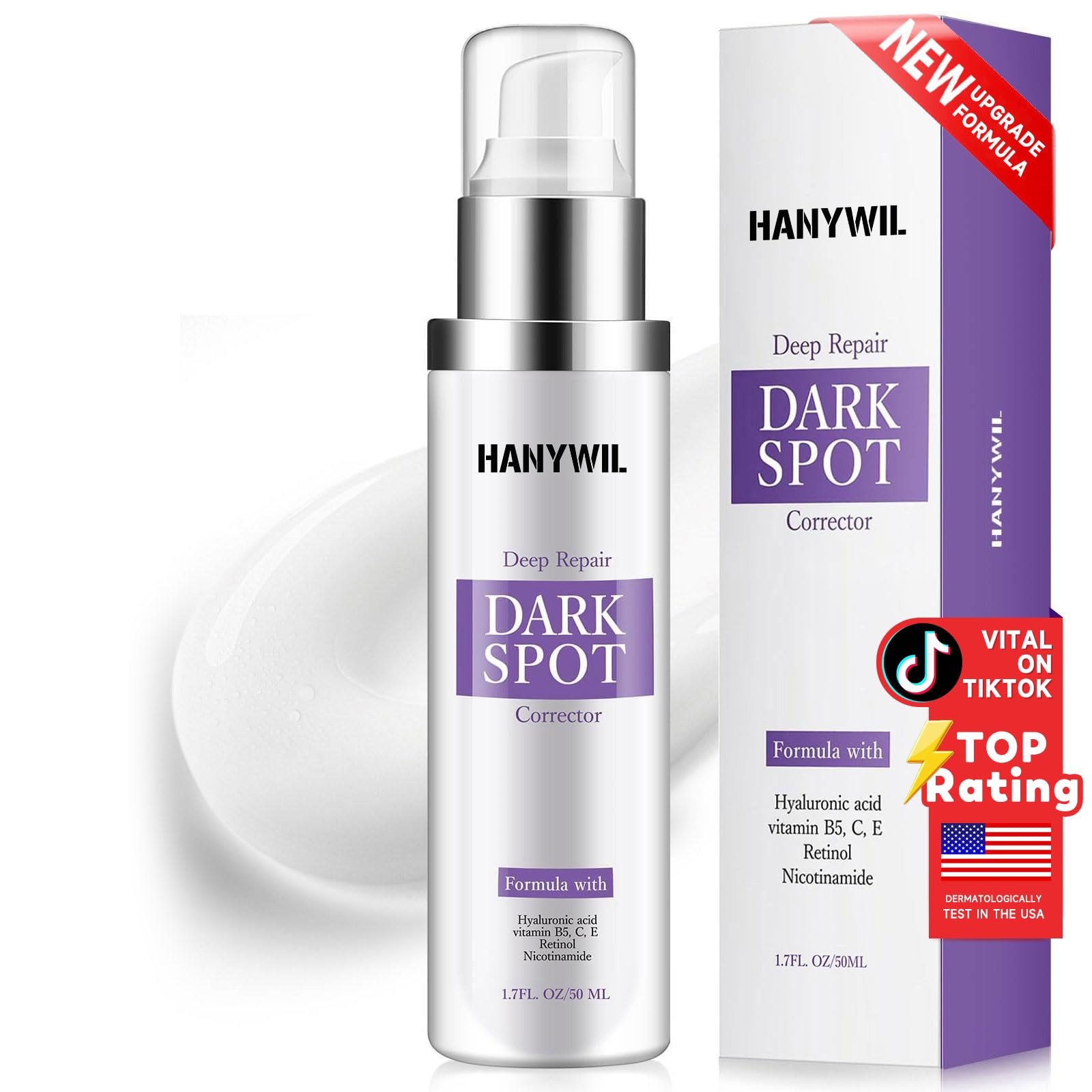 HANYWILDark Spot Remover for Face and Body, Dark Spot Corrector Cream, Skin Brown Spot Remover, Skin Care Face Cream, Sun Spot Remover, Age Spot Corrector, Rapid Tone Repair Retinol (1.7 Fl Oz)