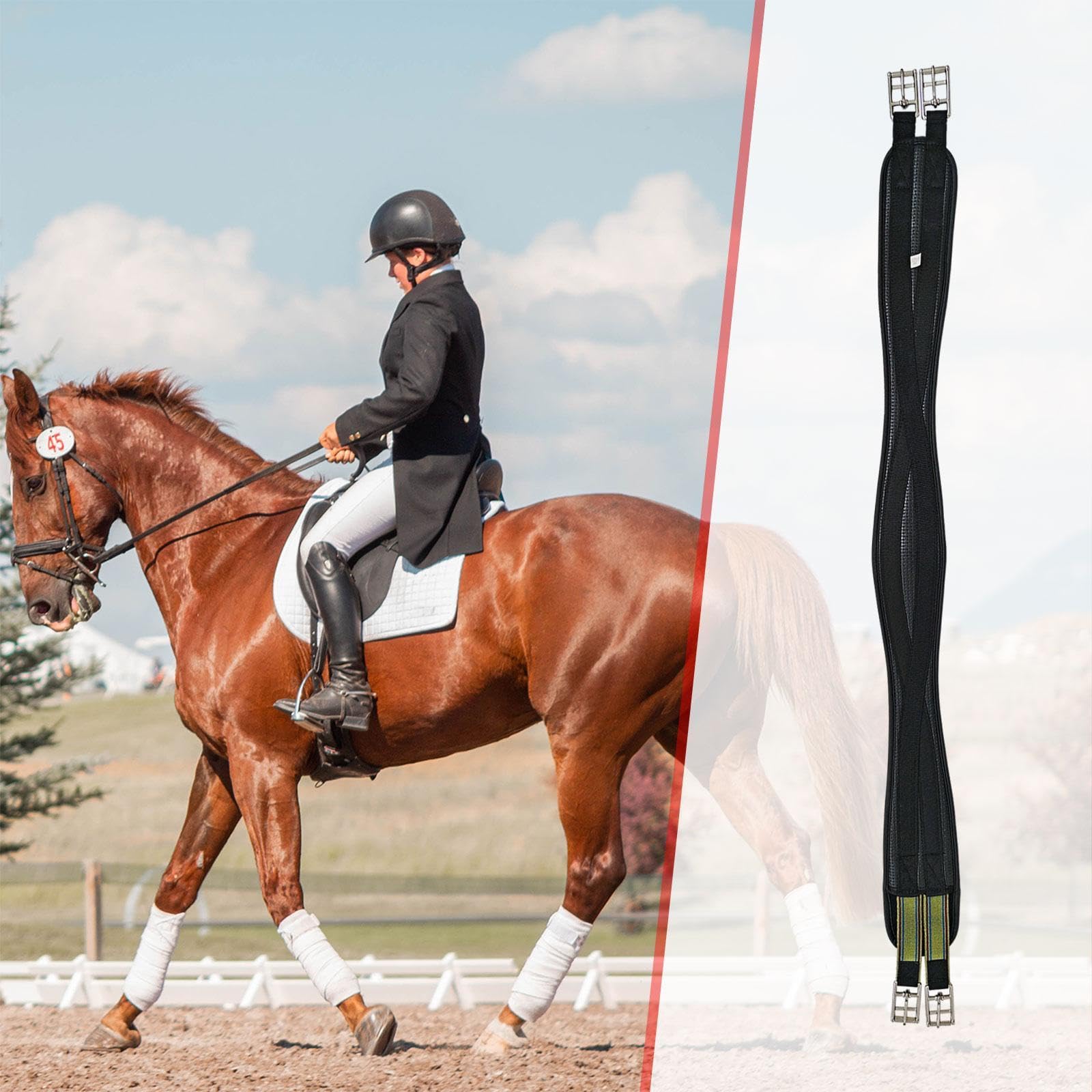 Sottopancia per Cavallo Elasticizzato Accessorio Sella Antiscivolo Similpelle Regolabile con Fibbia Acciaio Adatto per Escursioni Equitazione, 100 cm