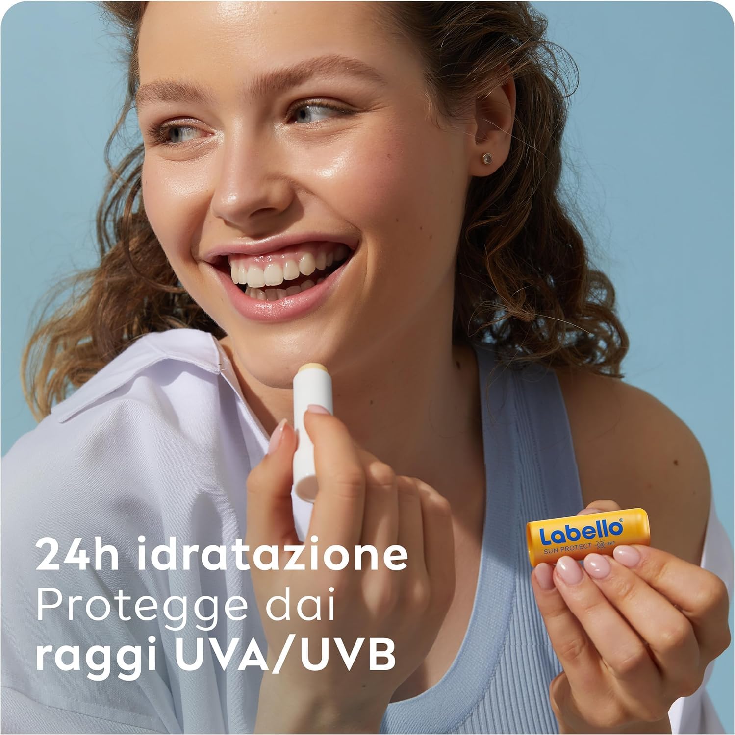 Labello Sun Protect Burrocacao labbra SPF50 4.8 g, Balsamo labbra con filtri UVA/UVB, cera d'api e oli naturali, Burrocacao protezione solare 50 idratante per 24 ore