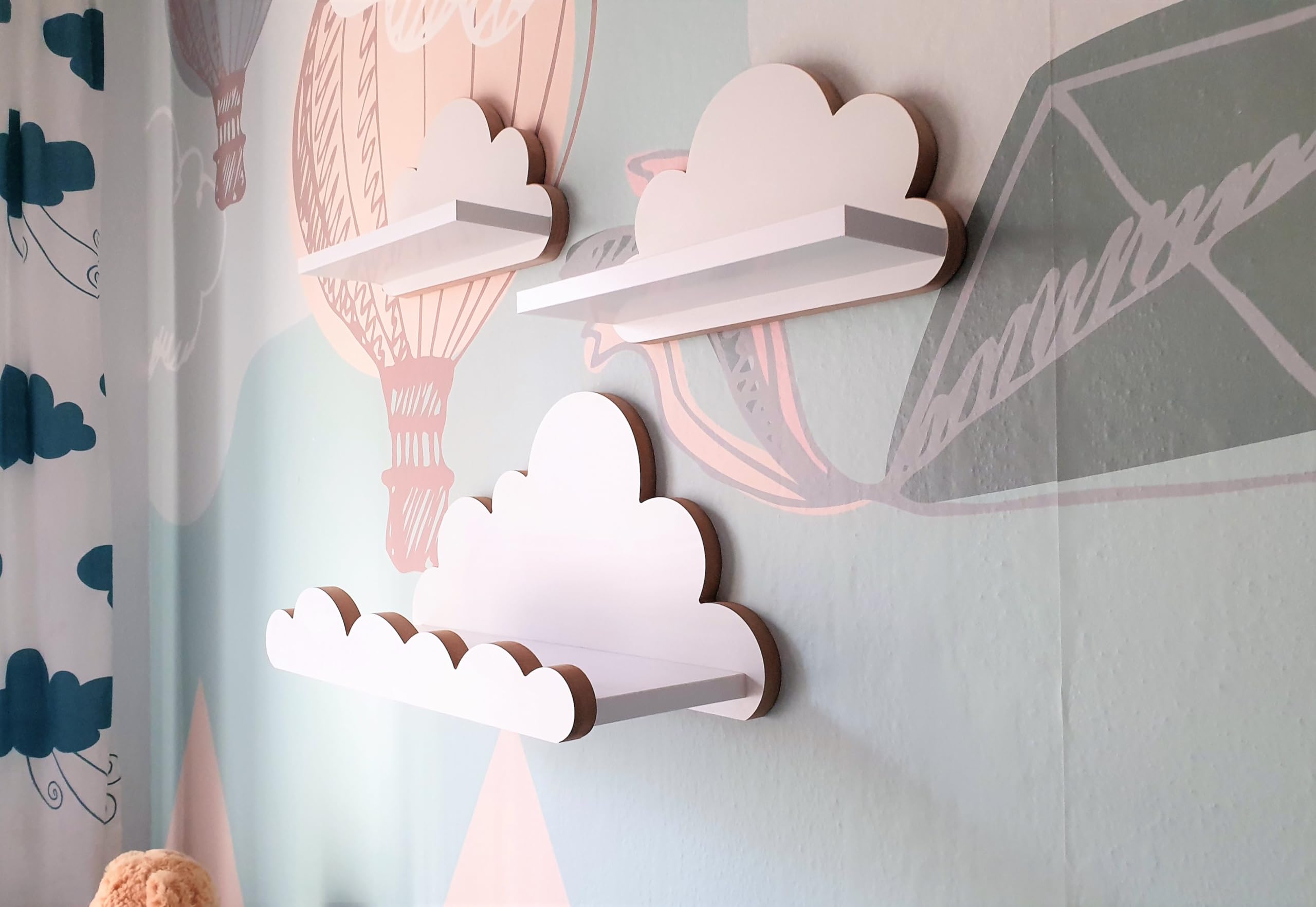 Scaffale a nuvola per cameretta bambini 3 pezzi mensola parete bianco legno stile scandinavo decorazione con kit