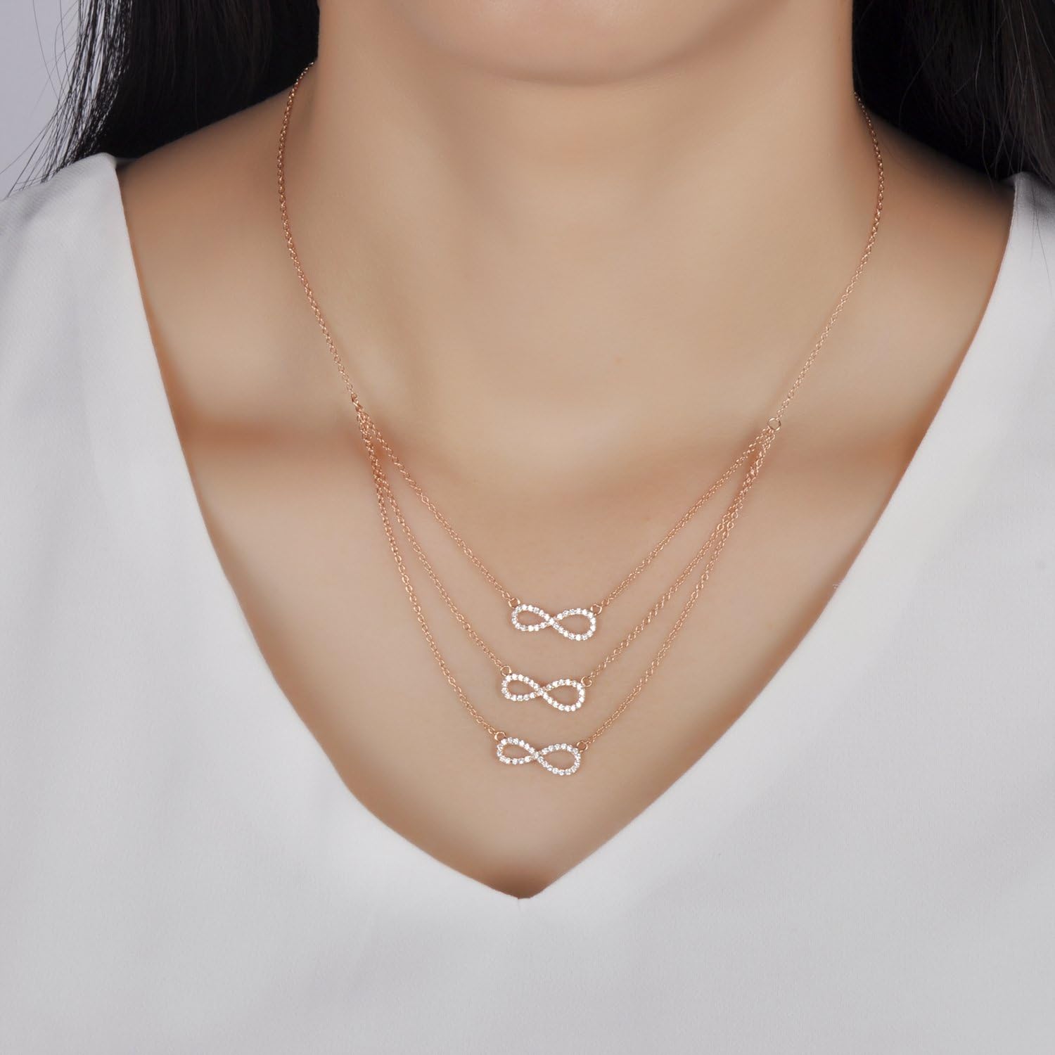 Infinite U Women's 925 Sterling Silver Cubic Zirconia Infinite 3 Layers Pendant Strand Extender Necklace
