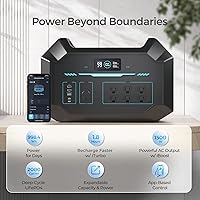 Vista 2 de Renogy Estación portátil de 1000 Wh, potente salida de CA de 1500 W, batería de litio LiFePO4, recarga rápida, compatible con aplicación de CC