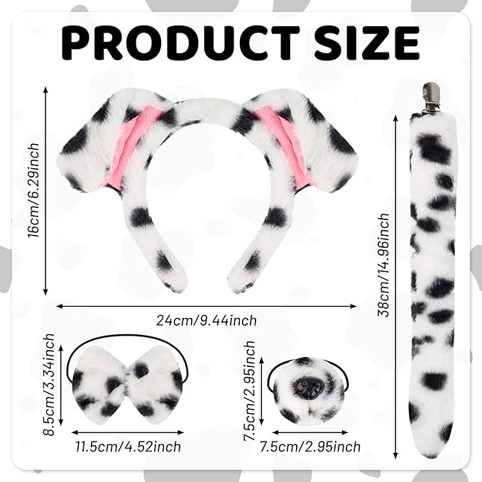 Diadema de orejas de animal de peluche, nariz, moño y cola miniatura 2