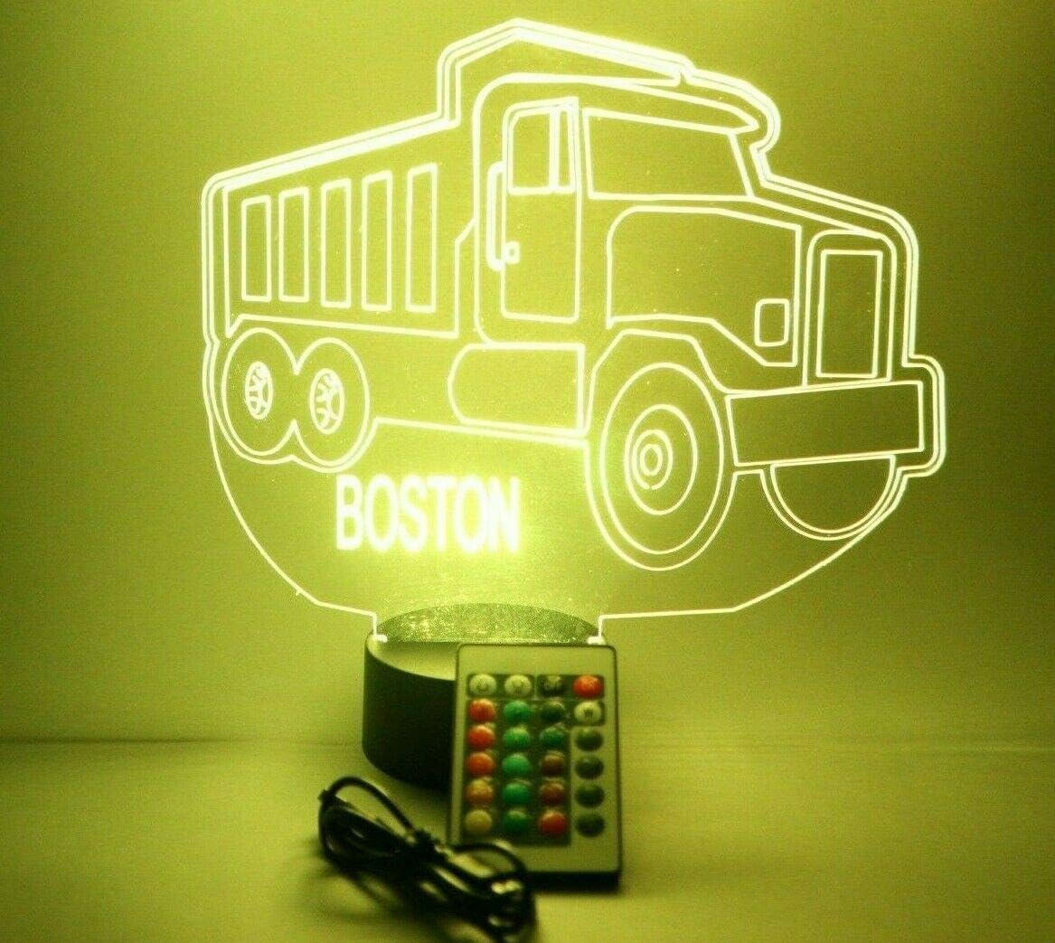 MIRROR MANIA Dump Truck Shape Design Engraved Captivating Handmade Acrylic Personalized Paving Dump Truck Light Up Lamp LED, Light Up Light Lamp LED with Remote - It's Wow, Comes with Remote