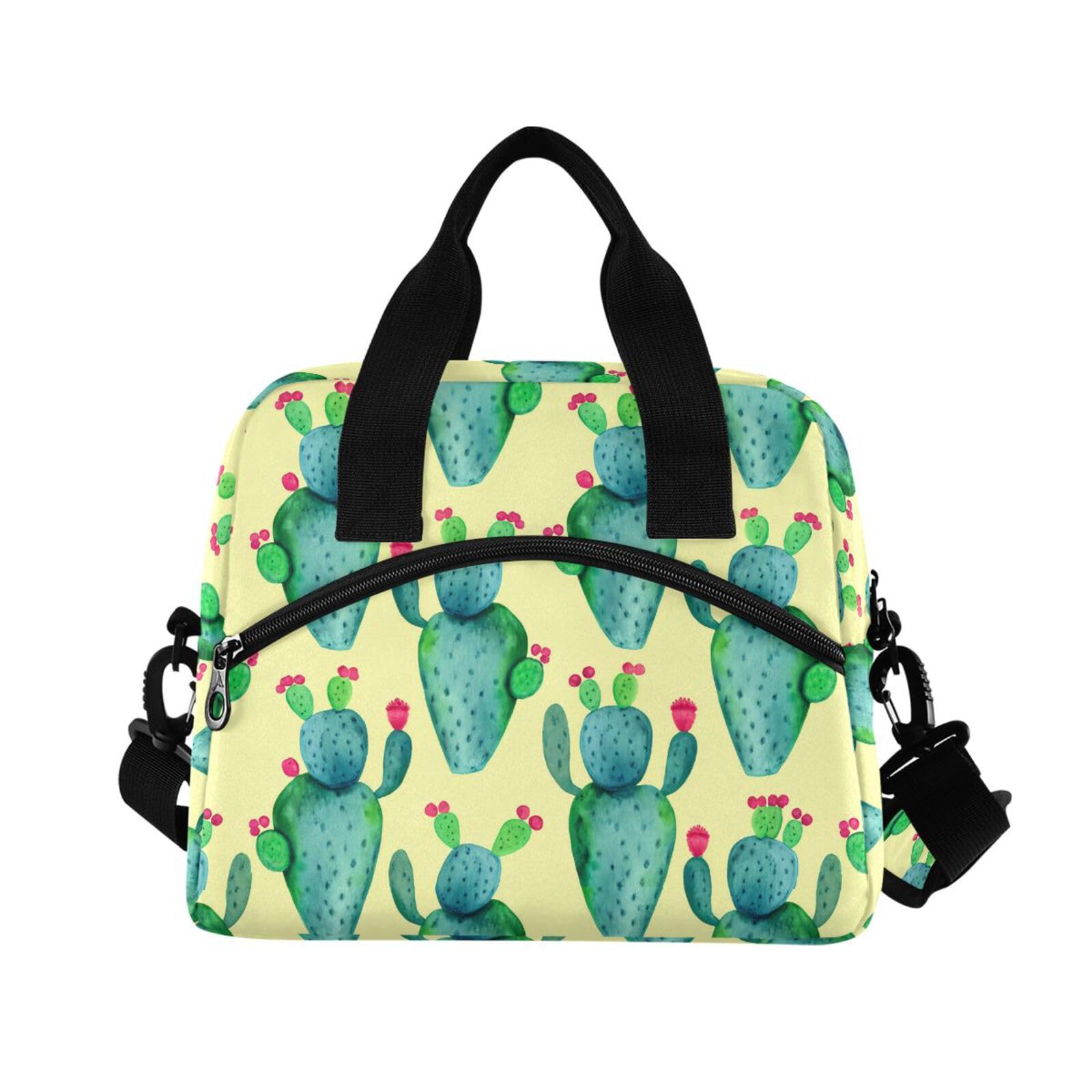 Insulated Lunch Bag Reusable Cooler Cactus Yellow Lunch Box Adjustable Shoulder Strap for Picnic Office School