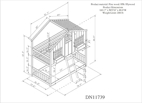 Miniatura 2 de NCKMYB Litera para niños con aspecto en forma de casa litera de tamaño individual con techo y 2 ventanas literas de madera maciza para niños niñas