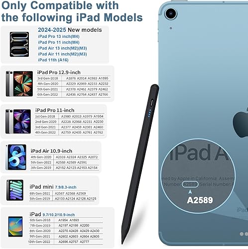 Miniatura 2 de Lápiz capacitivo para iPad 9ª y 10ª - Lápiz de carga Type-C para iPad con rechazo de palma, lápiz activo compatible con (2018-2025) Apple iPad