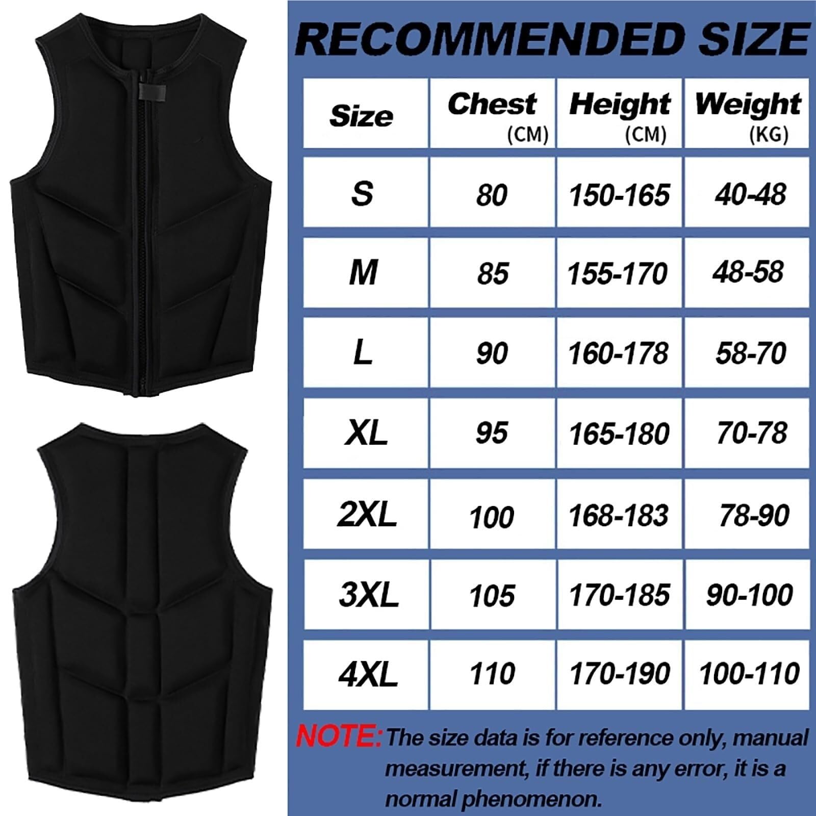 Swimming Vest High Buoyancy Swim Vest Neoprene Swimsuit Kayak Lifevest for Adults Swim Jacket with Adjustable Safety Buckle for Surfing Kayaking Swimming Rafting(L58-70KG)