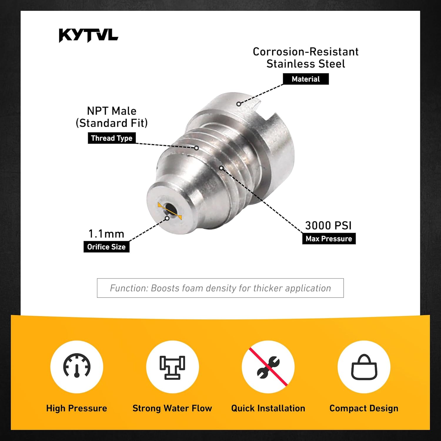 1.1mm Orifice Foam Cannon Nozzle and Filter Mesh Kit, Replacement Threaded Tips and Foam Maker Mesh for Pressure Washer, 1-Pack with Cleaning Tools, 3000 PSI