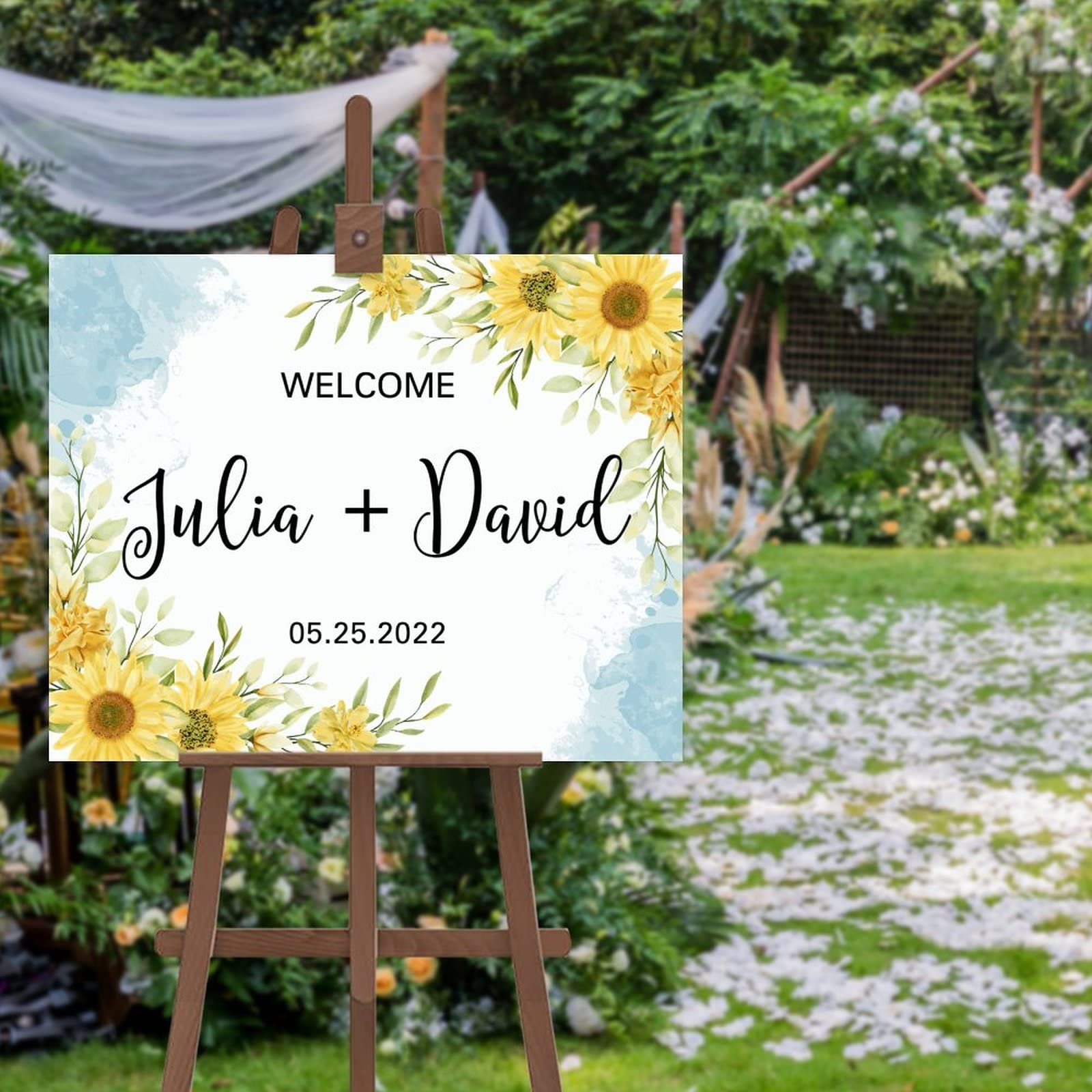 Panneau de bienvenue de mariage en bois personnalisé avec initiales décor de fête 40x50cm