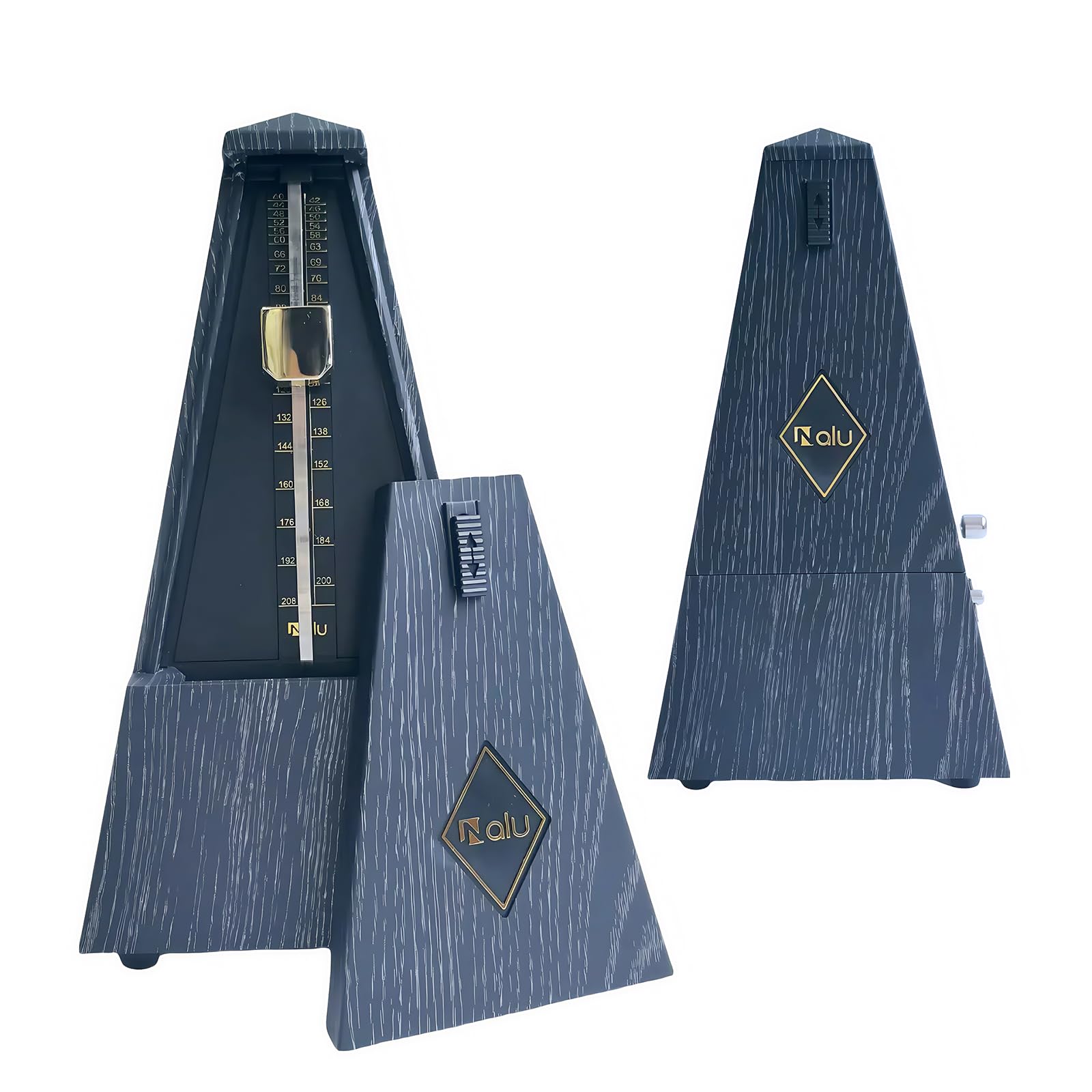 NALU Metrónomo - Diseño mecánico clásico de cuerda con campana para piano, guitarra, violín y todos los instrumentos (grano de madera en T, negro)