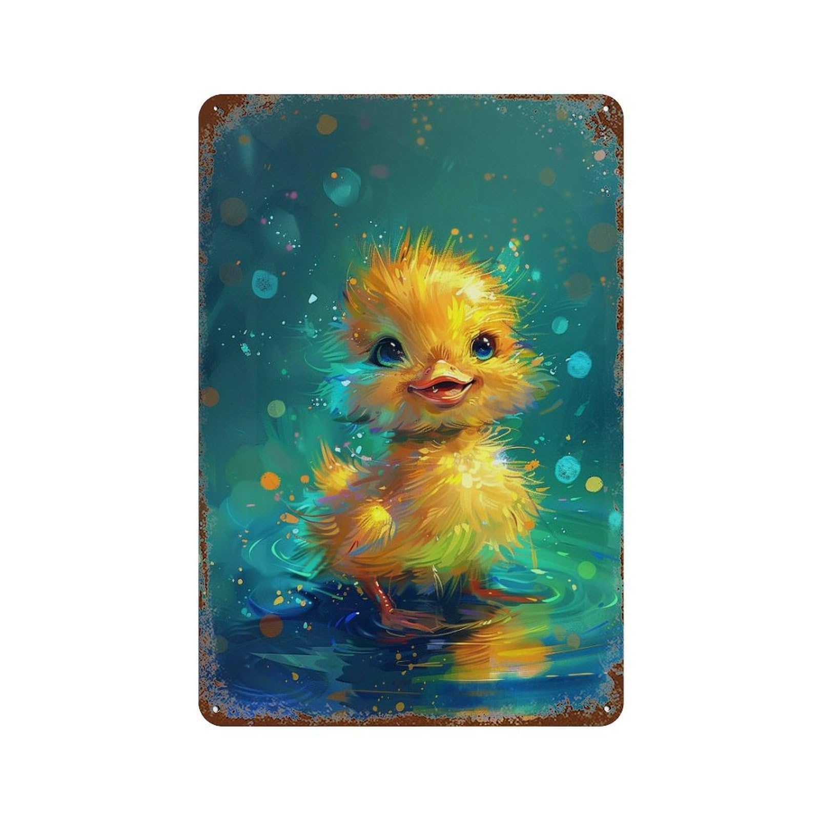 Colorful Duckling Painting Weathered Tin Sign 11.8"x7.9", for Shed, Workshop And Garage Wall Decor, Decorative Metal Wall Art