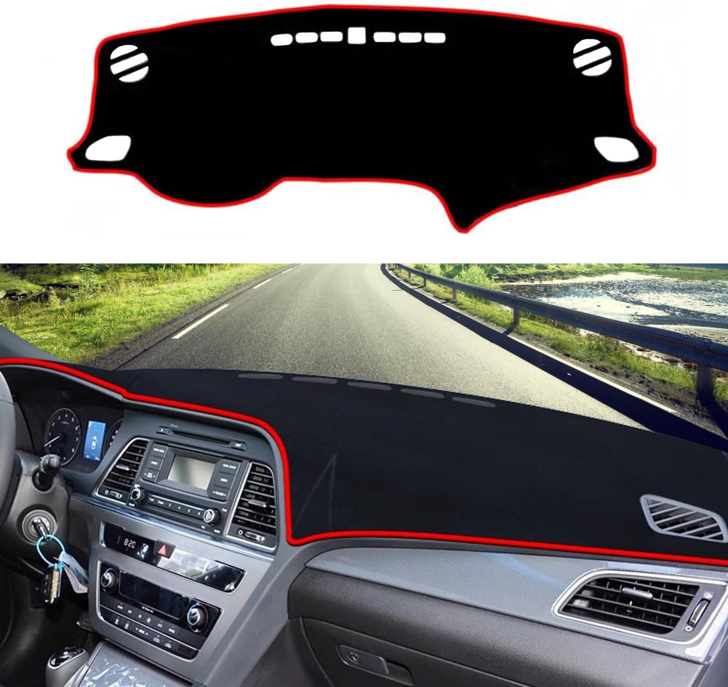 Blazeray Car Dashboard Cover Mat for Hyundai Sonata 2015 2016 2017 2018 2019 Left Hand Driving Non-Slip Dashboard Mat Pad Interior Accessories Custom Fit Dash Mat Sunshade Windshield Glare(Red Edge)