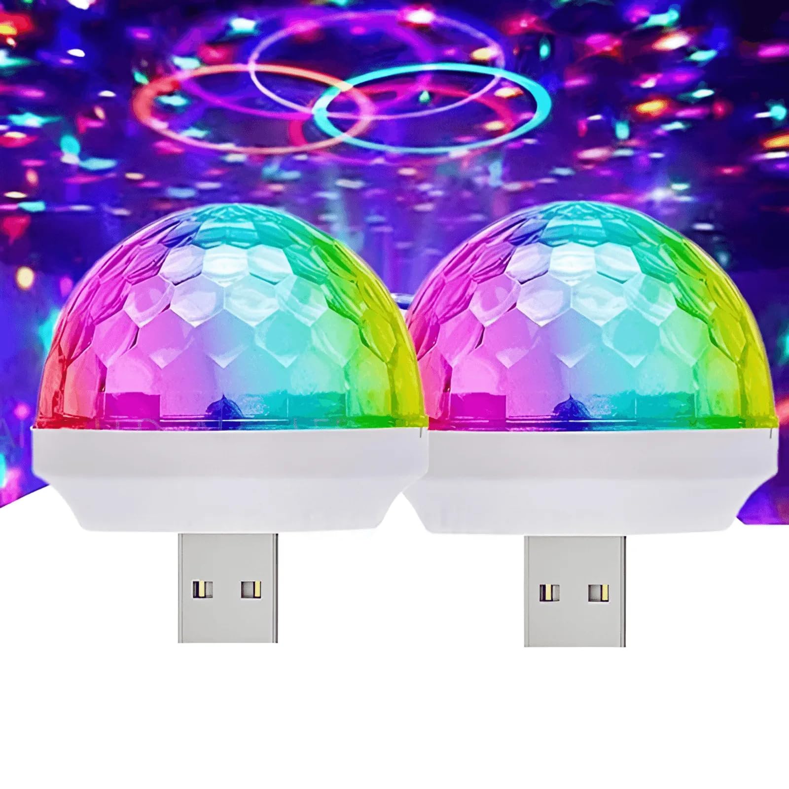 USB Mini Disco Light, Sound Activated Multi Colors Magic Ball Lights for Car Atmospher Family Party Bar Club Stage Effect Lamp (2 pack)
