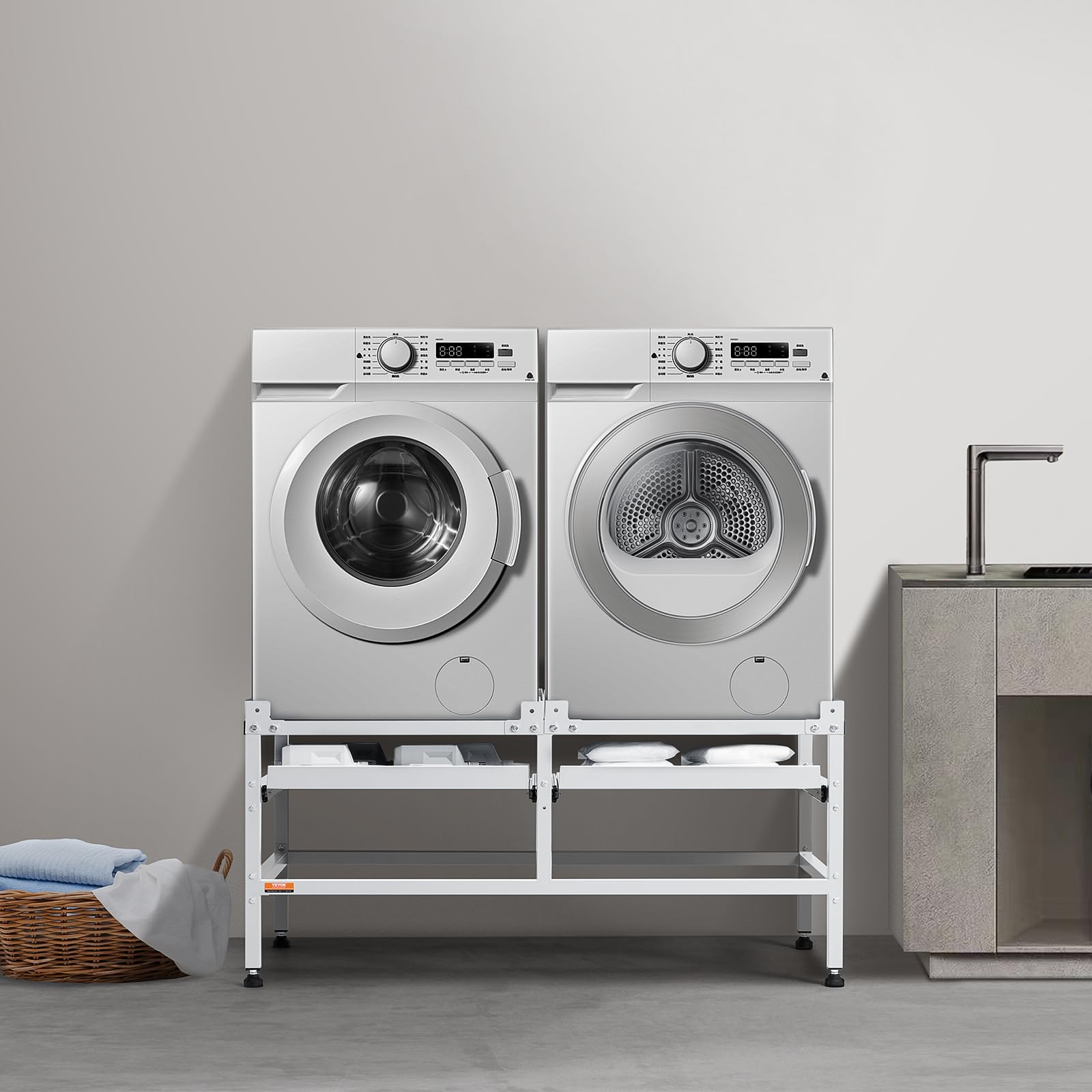 VEVOR Soporte para lavadora de 1230x635 mm Pedestal para Lavadora de Hierro Capacidad de Carga de 267kg Base de Pedestal para Lavadora y Secadora con Bandejas Dobles para Levantar Lavadoras