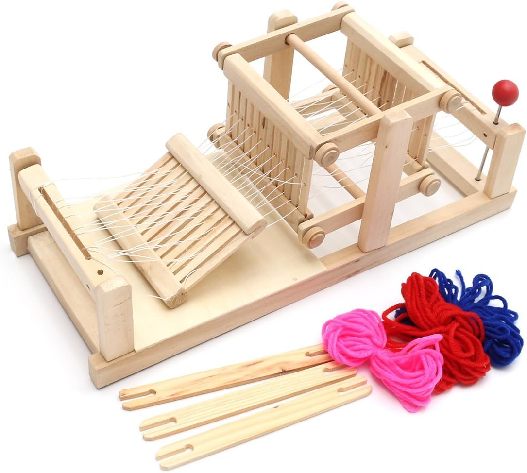 Winiron Telar de Madera Tejedora para Niños Telares Kit Telar de Tejer con Hilos, Peine, Lanzadera y Hilo de Lana (36.5 x 15cm)