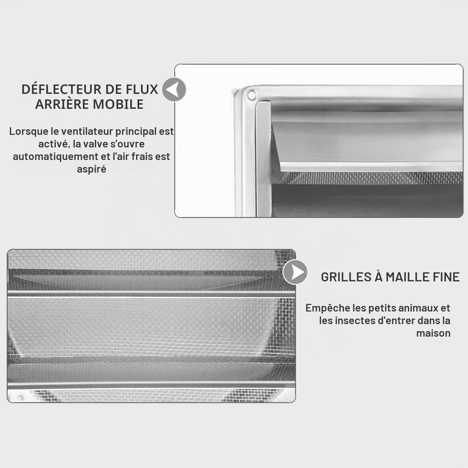150mm Grille de ventilation, 304 inox Clapet anti-retour Grille de protection contre les intempéries, Grille de ventilation avec moustiquaire,Aeration INOX, pour tuyau VMC et gainage etc