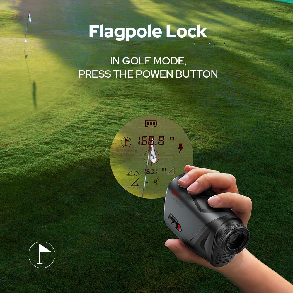 Telémetro de golf con vibración de bloqueo de asta de bandera de pendiente y pin, buscador de rango de 1200 yardas, interruptor de pendiente externo, legal para torneos de golf, batería