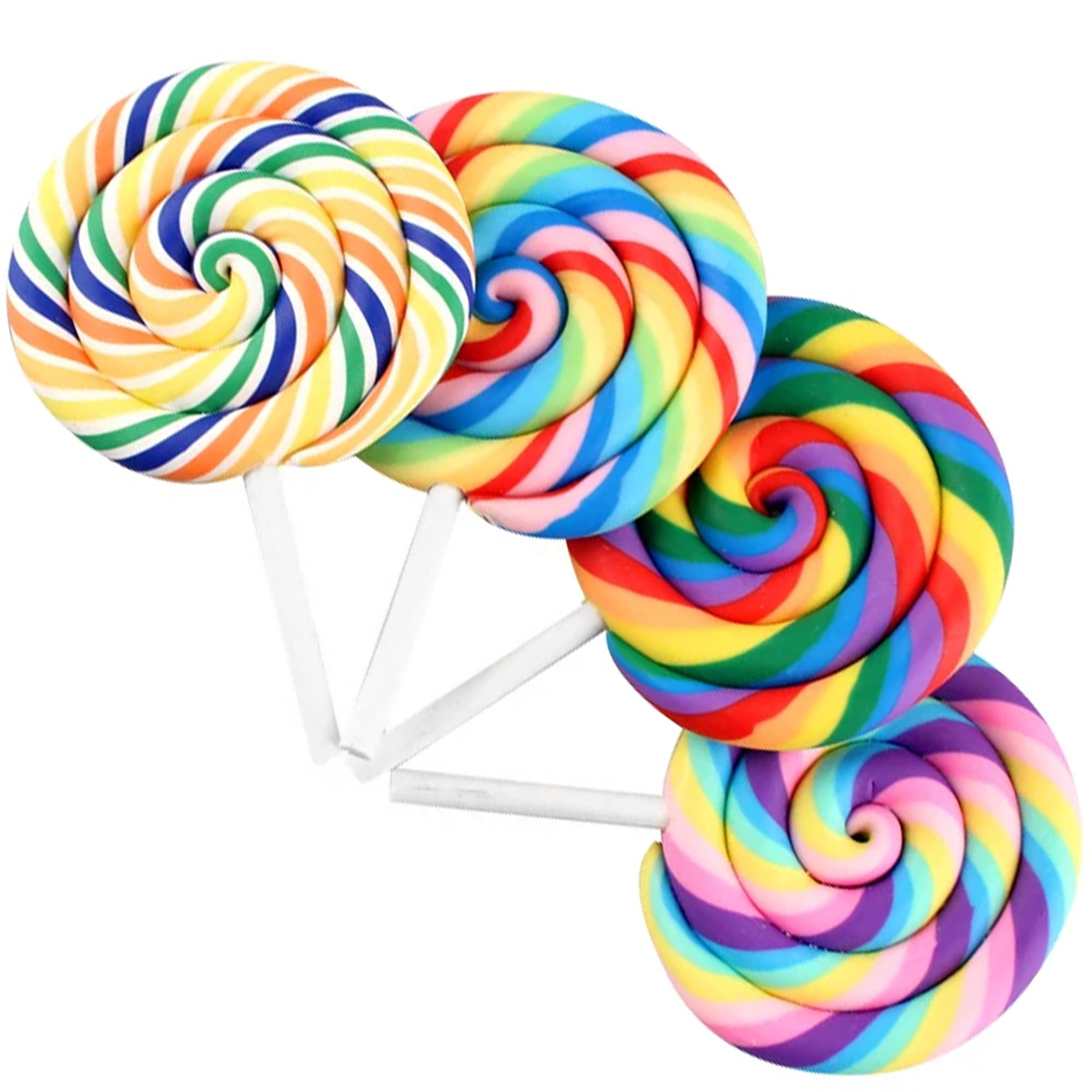 Gxdamxz 4 Pcs Artificial Rainbow Lollipop Set, Simulation Clay Candy Props for Photography, Realistic Swirl Lollipop Models for Home Kitchen Decor and Party Displays