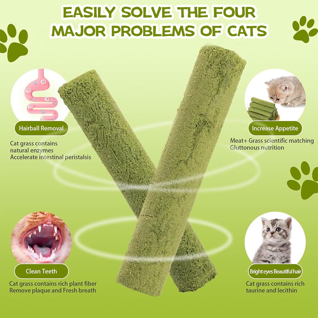 Herbe à Chat, 16 Pcs Herbe à Chat Séchée, Friandises pour Chats, Lyophilisé, Baton d'herbe à Chat, Snack pour Chat Lyophilisé pour Le Nettoyage des Dents et Élimination des Boules de Poils