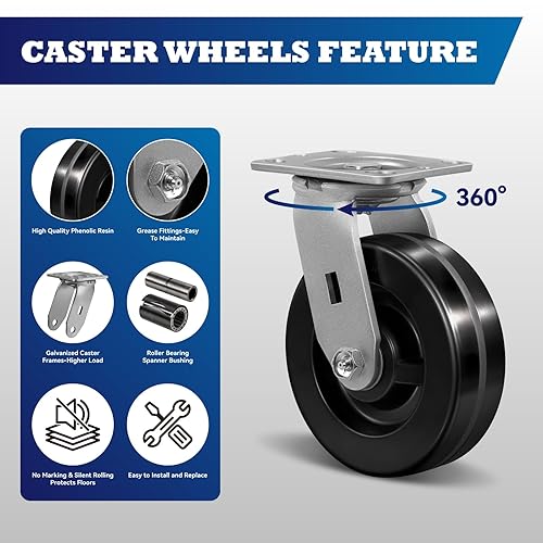 Miniatura 3 de Ruedas de alta resistencia de 6 x 2 pulgadas, ruedas industriales con gran capacidad de 1200 libras, resistencia a altas temperaturas -50f a +250f.