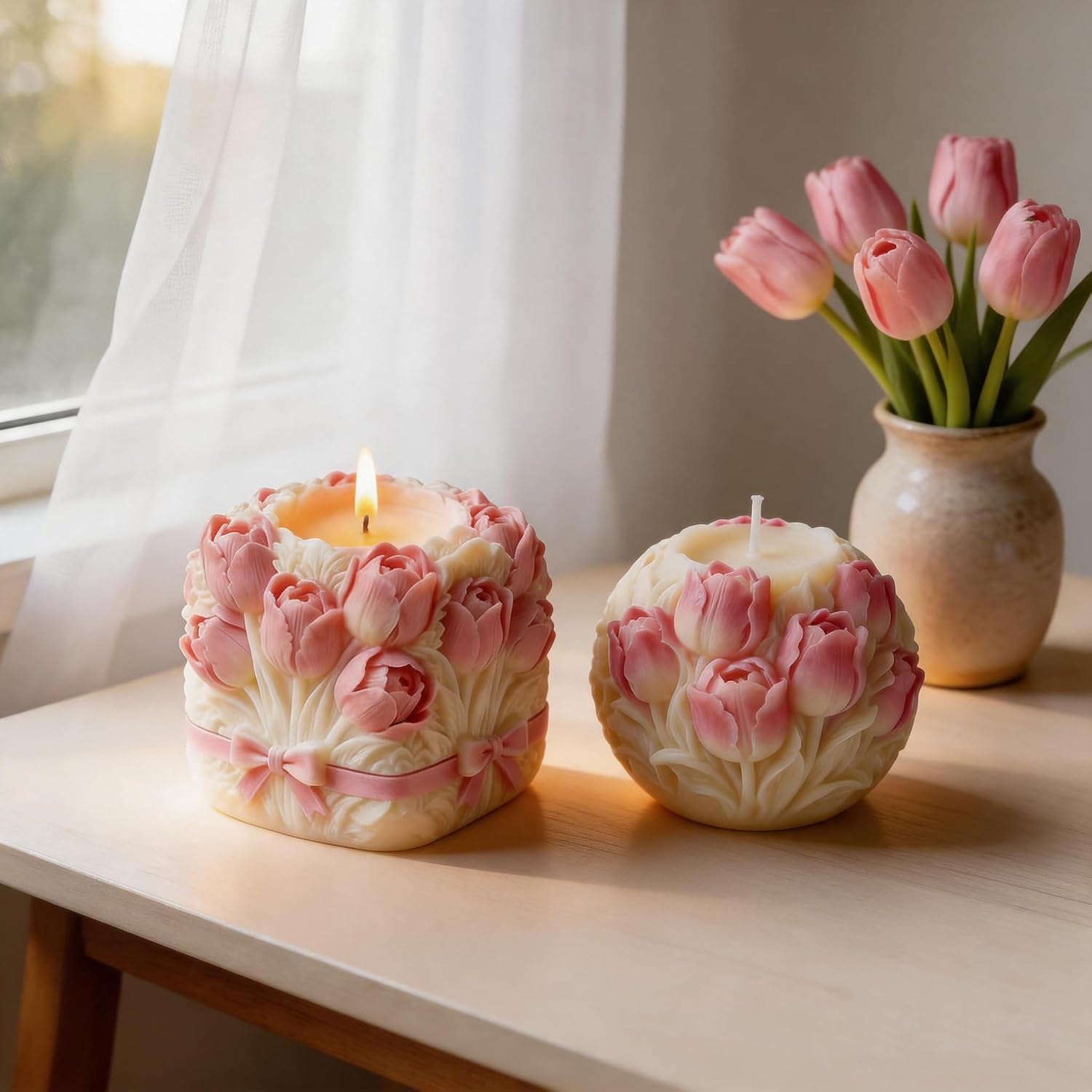 2 PCS 3D Tulip Flower Ball Silicone Candle Molds for Soap Resin Home Decor image 3