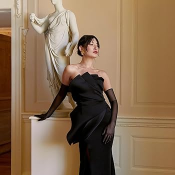 FdcLixuvol Long Women's Stretchy Black Sheer Gloves Long Black Mesh Sheer Blacks Mesh Tulle Glove Opera Evening Party Dance Glove For Women (21 Inch