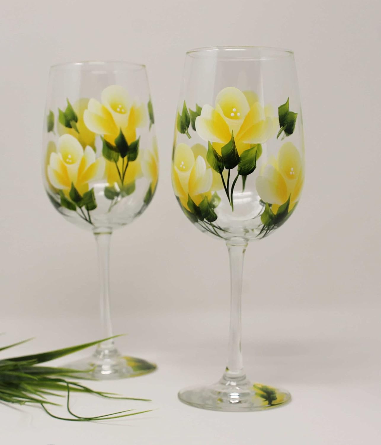 Hand Painted Wine Glasses - Roses Yellow (Set of 2)