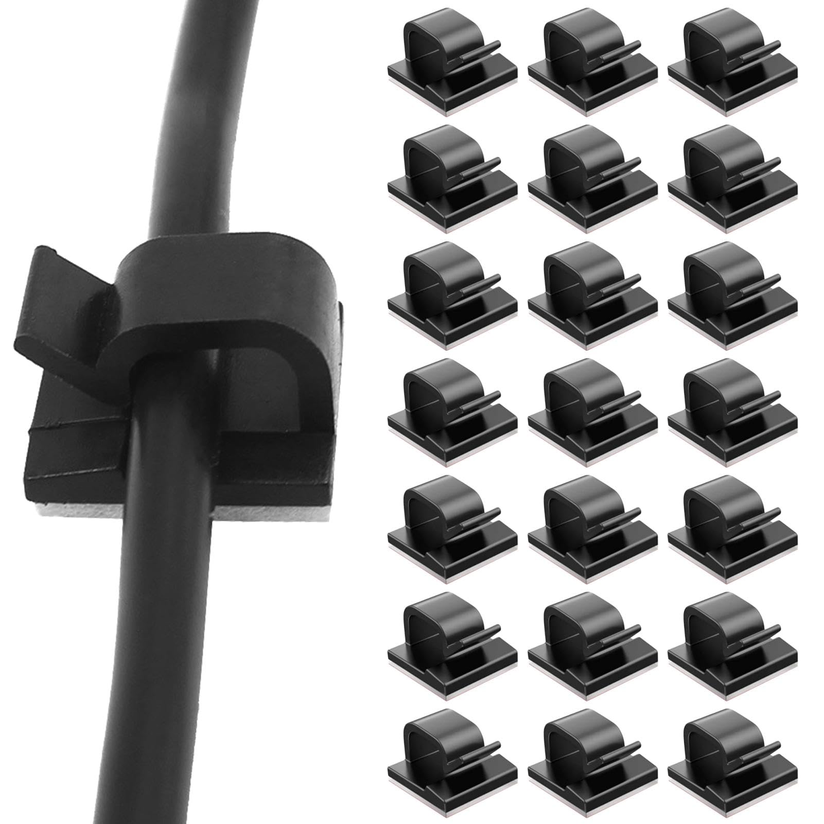 60 Pcs Cable Clips Self Adhesive, Cable Wire Management Holder, Mini Cables Clips Hooks, Christmas Light Clip, Round-Cable Tidy Clip for Wall, Under Desk, Christmas Lights, Car, Outdoors Light