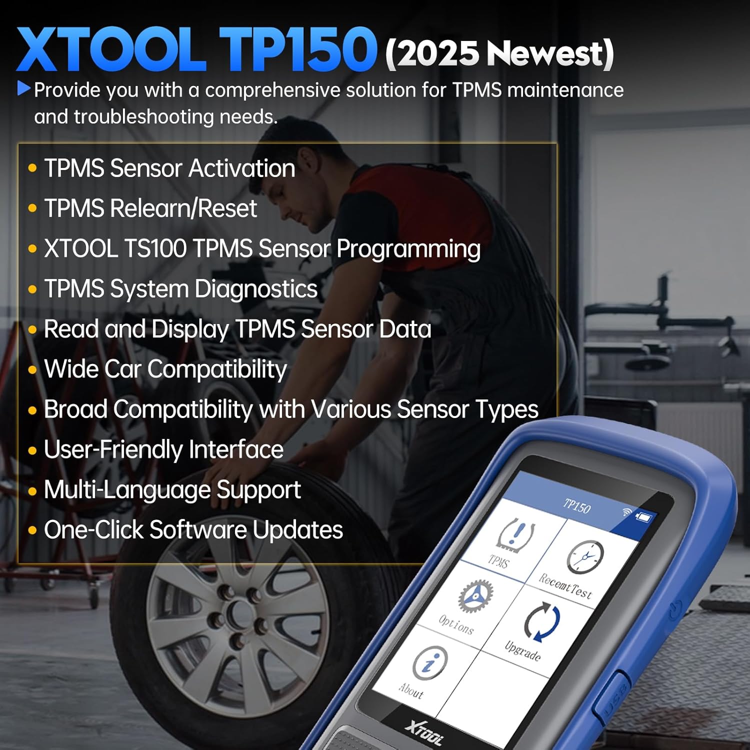 XTOOL TP150 main screen with feature list