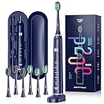 JTF Sonic Electric Toothbrush for Adults - Fast Rechargeable Toothbrush with Travel Case and 6 Brush Heads, 5 Modes Smart Toothbrushes, Navy Blue
